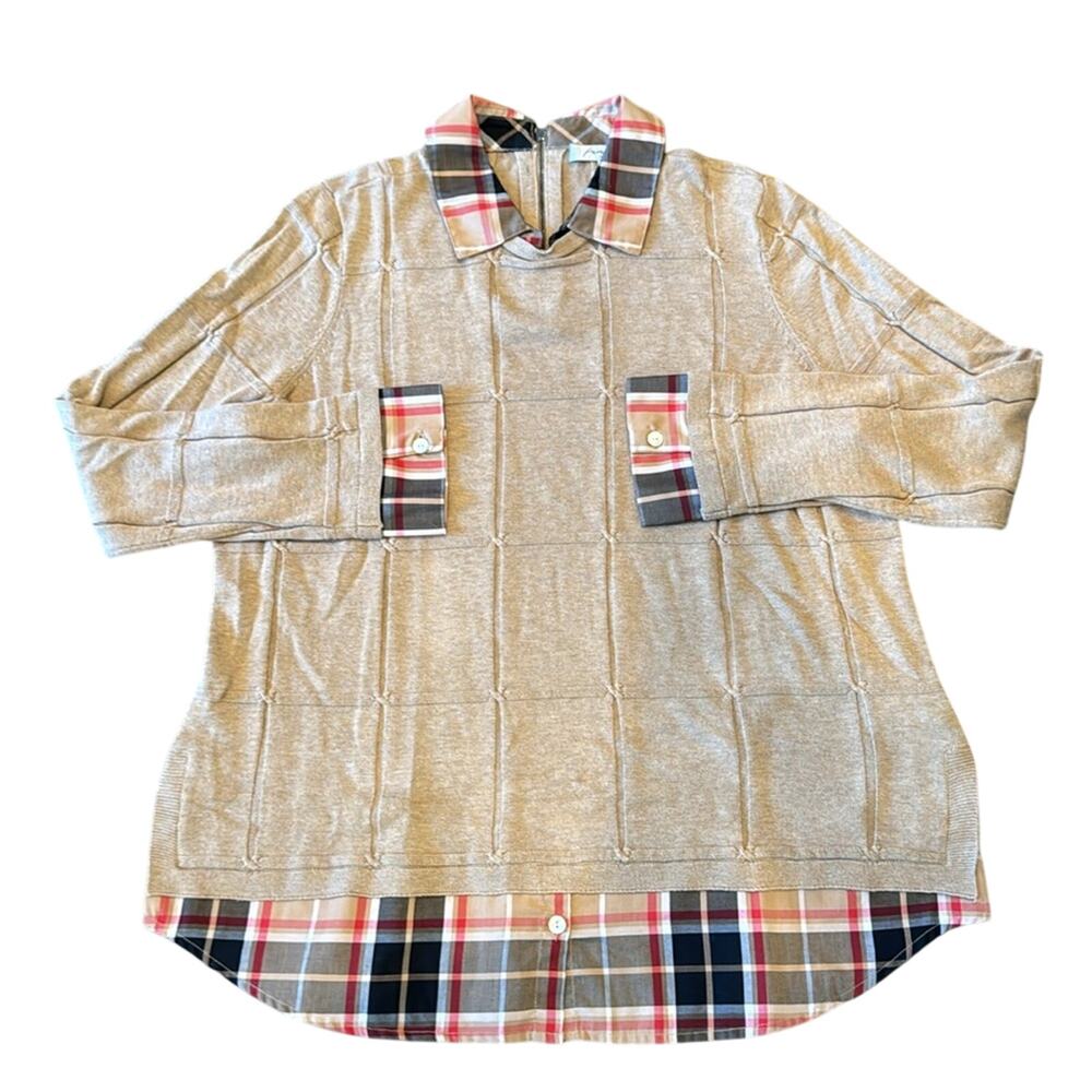 NWOT Foxcroft Shoshana in Tartan Plaid Knit Layered Sweater Size L